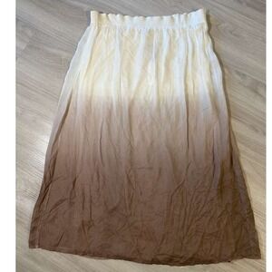 Chicos Ombre Maxi Skirt White Tan Dip Dye Elastic Waist Flowy Midi Skirt Size 3
